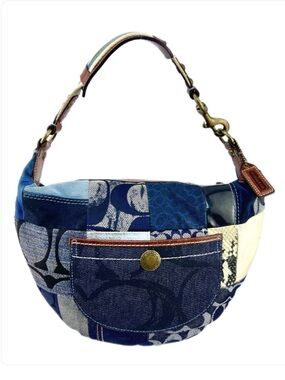 Coach Patchwork Denim Shoulder Bag in Blue and Brown - Y2K Vintage